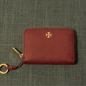 Tory Burch Burgundy Card Case with Gold Accents